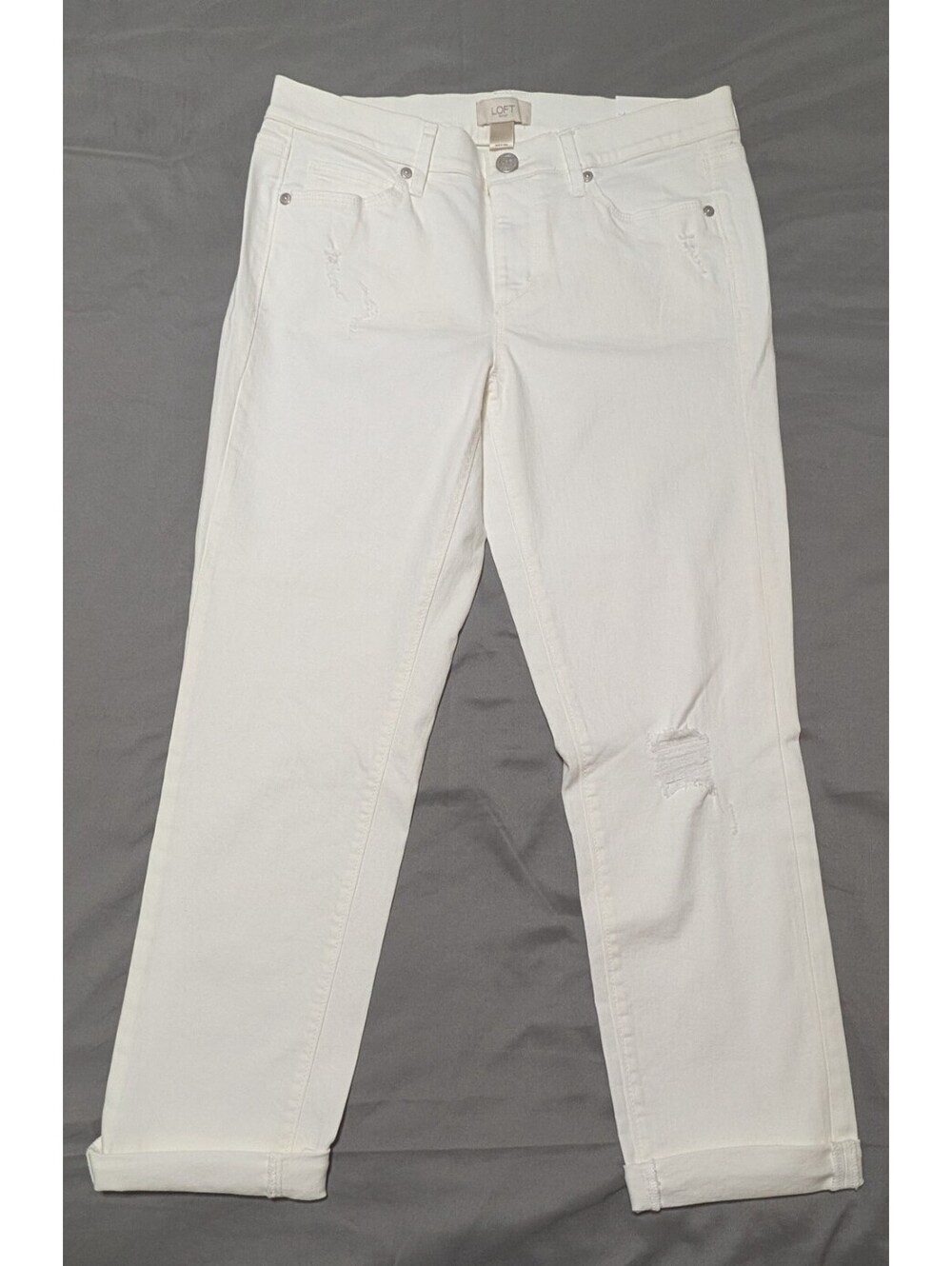 LOFT Outlet Modern Denim Crop Jeans White Distressed Straight Size 4 NWT